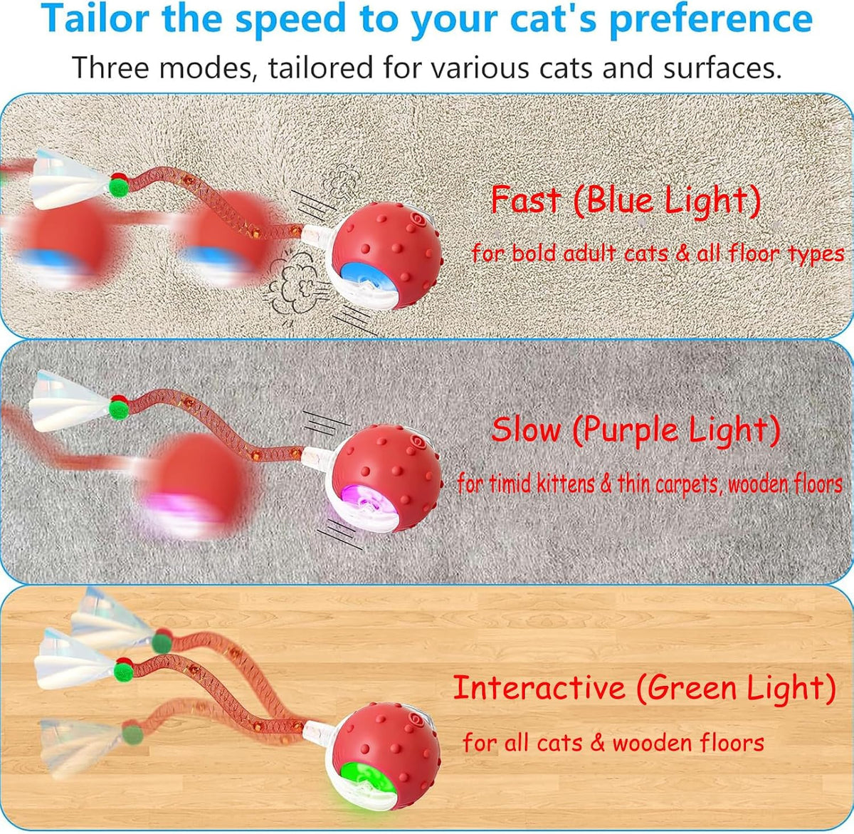 2PCS Interactive Cat Toys for Indoor Cats with 6 Tails, Automatic Cat Toy