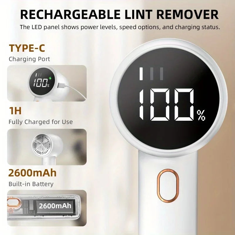 Electric Lint Remover, Fabric Shaver, USB Rechargeable Sweater Shaver, Power Lint Shaver, LED Display ,Fuzz Remover