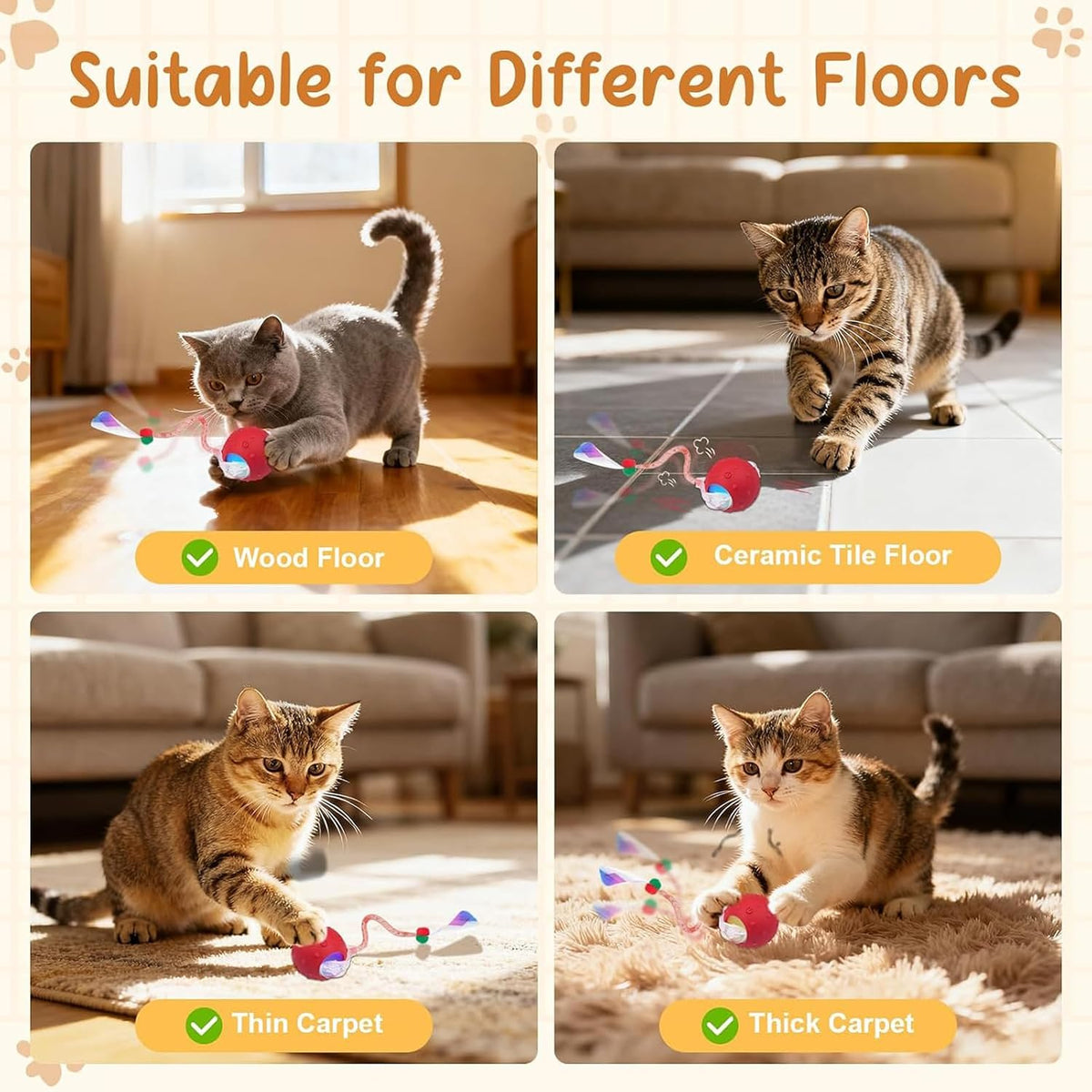 2PCS Interactive Cat Toys for Indoor Cats with 6 Tails, Automatic Cat Toy