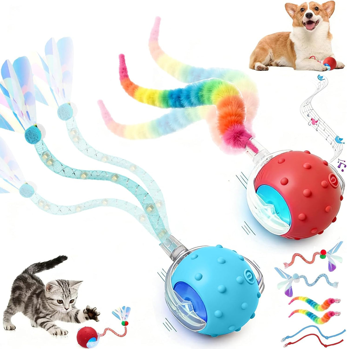 2PCS Interactive Cat Toys for Indoor Cats with 6 Tails, Automatic Cat Toy