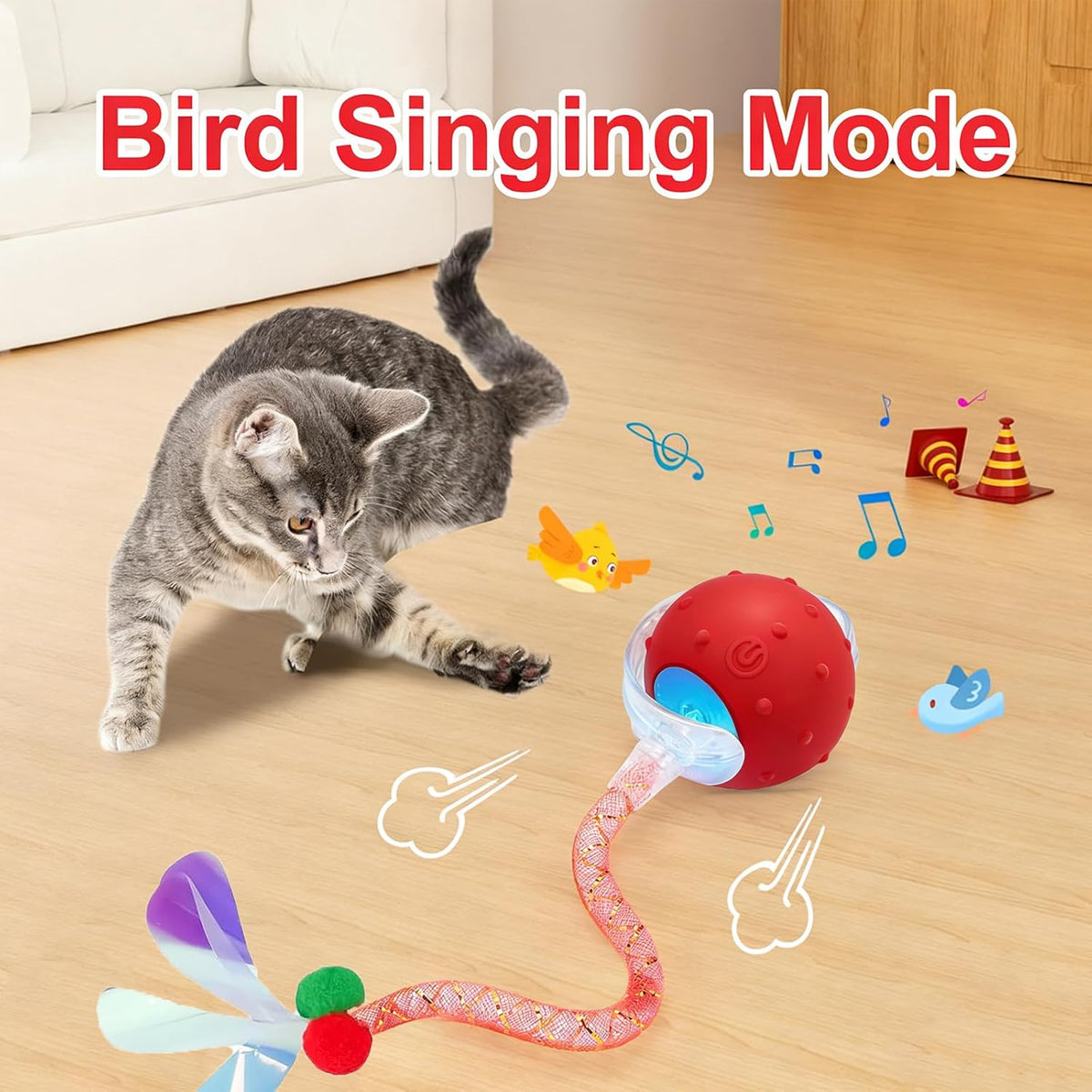 2PCS Interactive Cat Toys for Indoor Cats with 6 Tails, Automatic Cat Toy