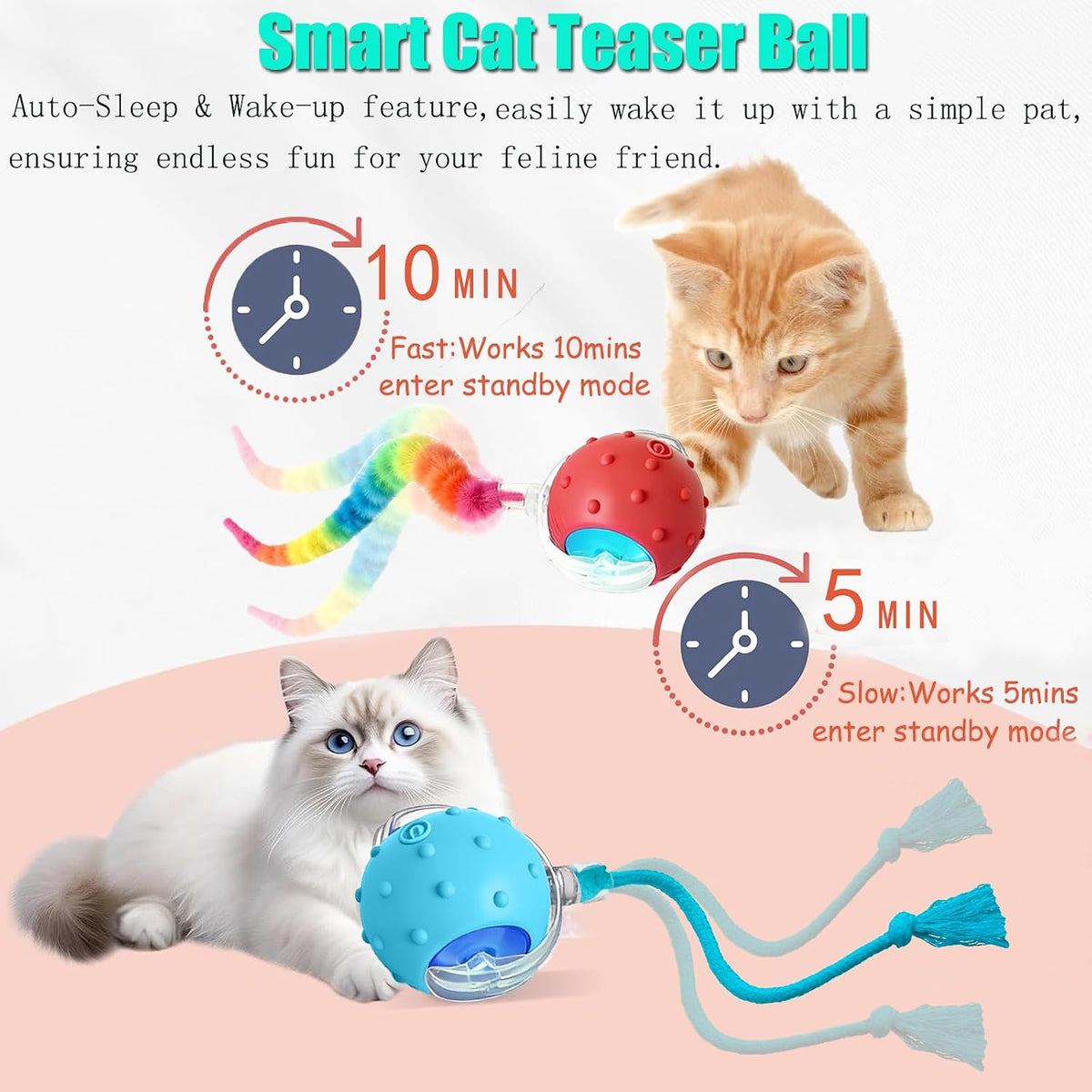 2PCS Interactive Cat Toys for Indoor Cats with 6 Tails, Automatic Cat Toy